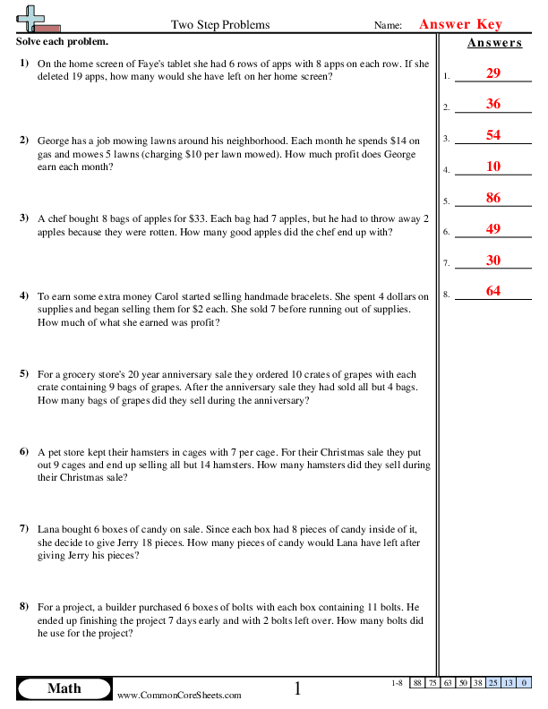  - Two Step Problems (Multiply then Subtract) worksheet